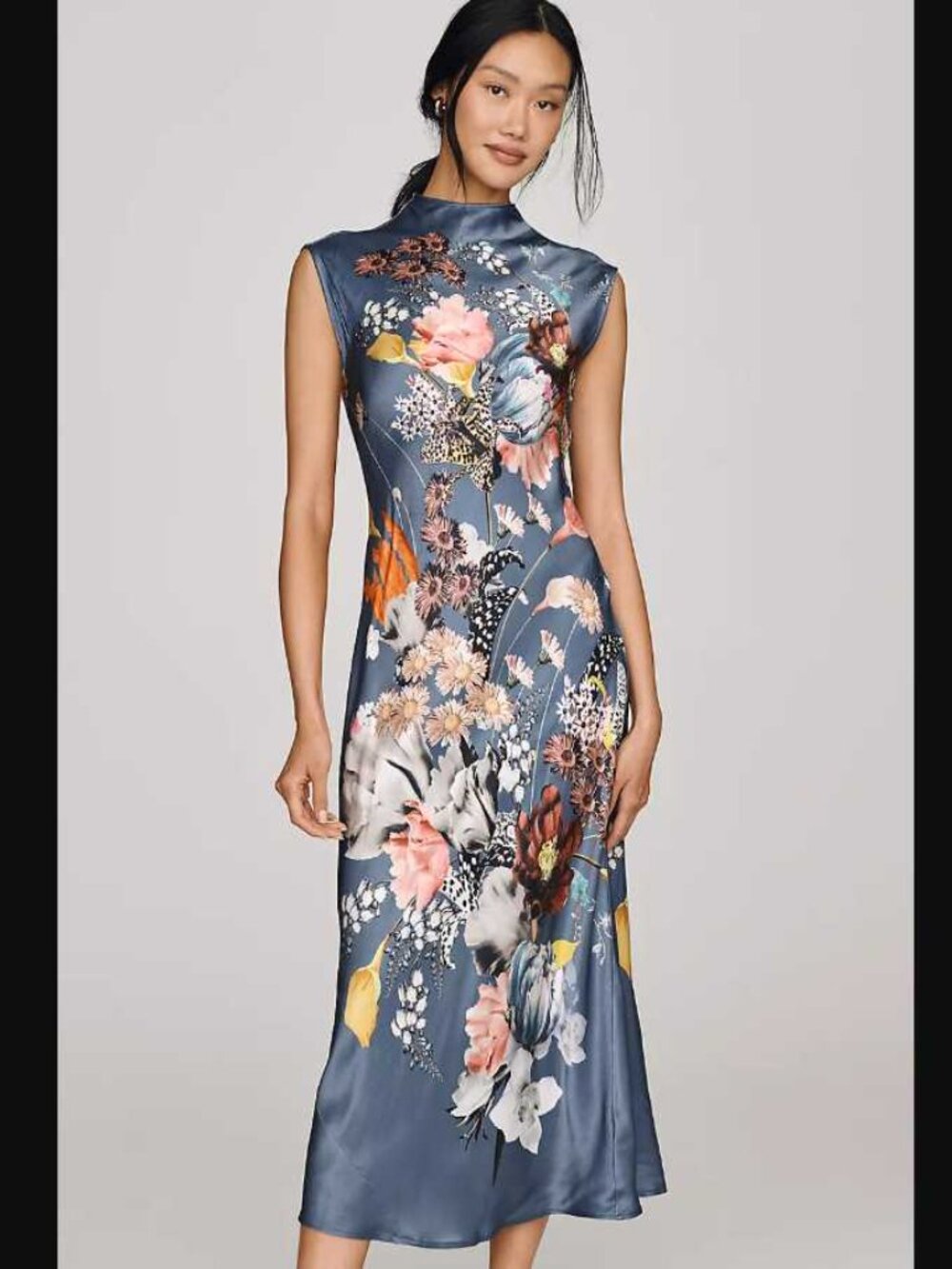 New XL Anthropologie Maeve Charlotte mock-neck midi slip dress in Blue Floral
